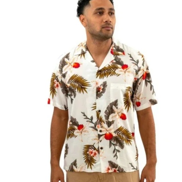 Vintage Two Palms Orchid White Button Down Shirt men’s size Large - Picture 1 of 5